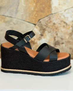 Discount Wedge Sandal LANZAROTE-003 Black Wedge Sandals