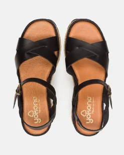 Discount Wedge Sandal LANZAROTE-003 Black Wedge Sandals