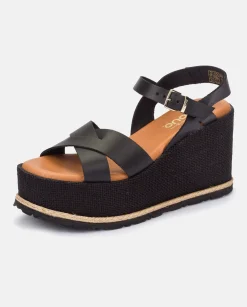 Discount Wedge Sandal LANZAROTE-003 Black Wedge Sandals