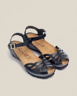 Cheap Wedged Sandal MONACO-003 Black Wedge Sandals